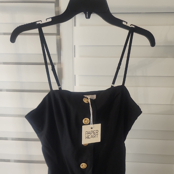 PAPER HEART Black Button-Front Mini Dress Size 12 - Picture 2 of 5